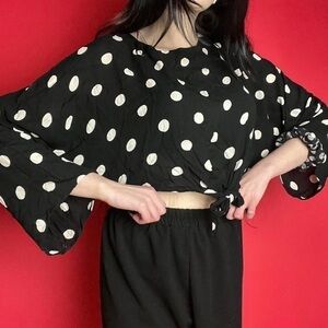Loose Polka dot  tie top 🤍🖤​​​​​​​​​​​​​​​​​​
